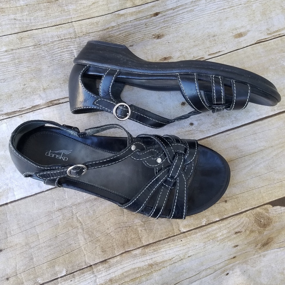 Dansko Black Leather T-strap Sandal Size 38 - Picture 6 of 6